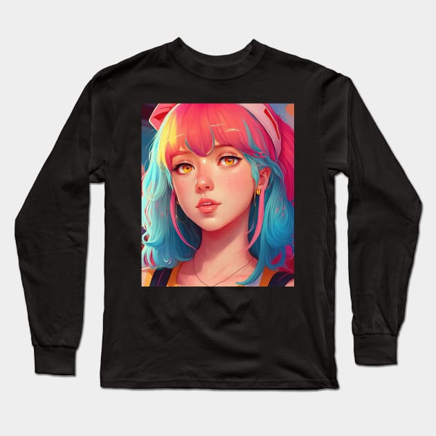 Bella Poarch Kawaii Anime Egirl Rainbow colored hair Long Sleeve T-Shirt by geekmethat